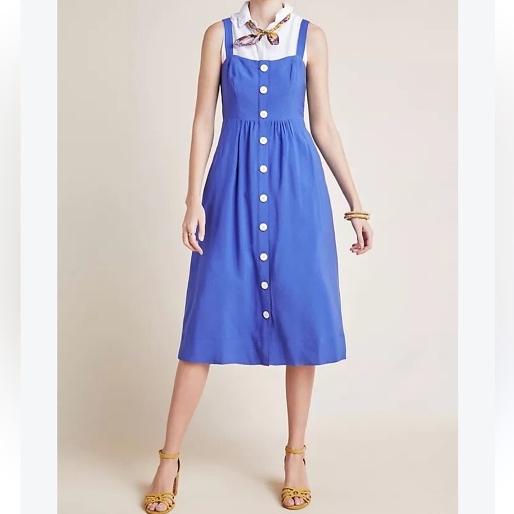 Anthropologie Maeve midi Blue Sleeveless Button-Down Dress women’s size Medium 2